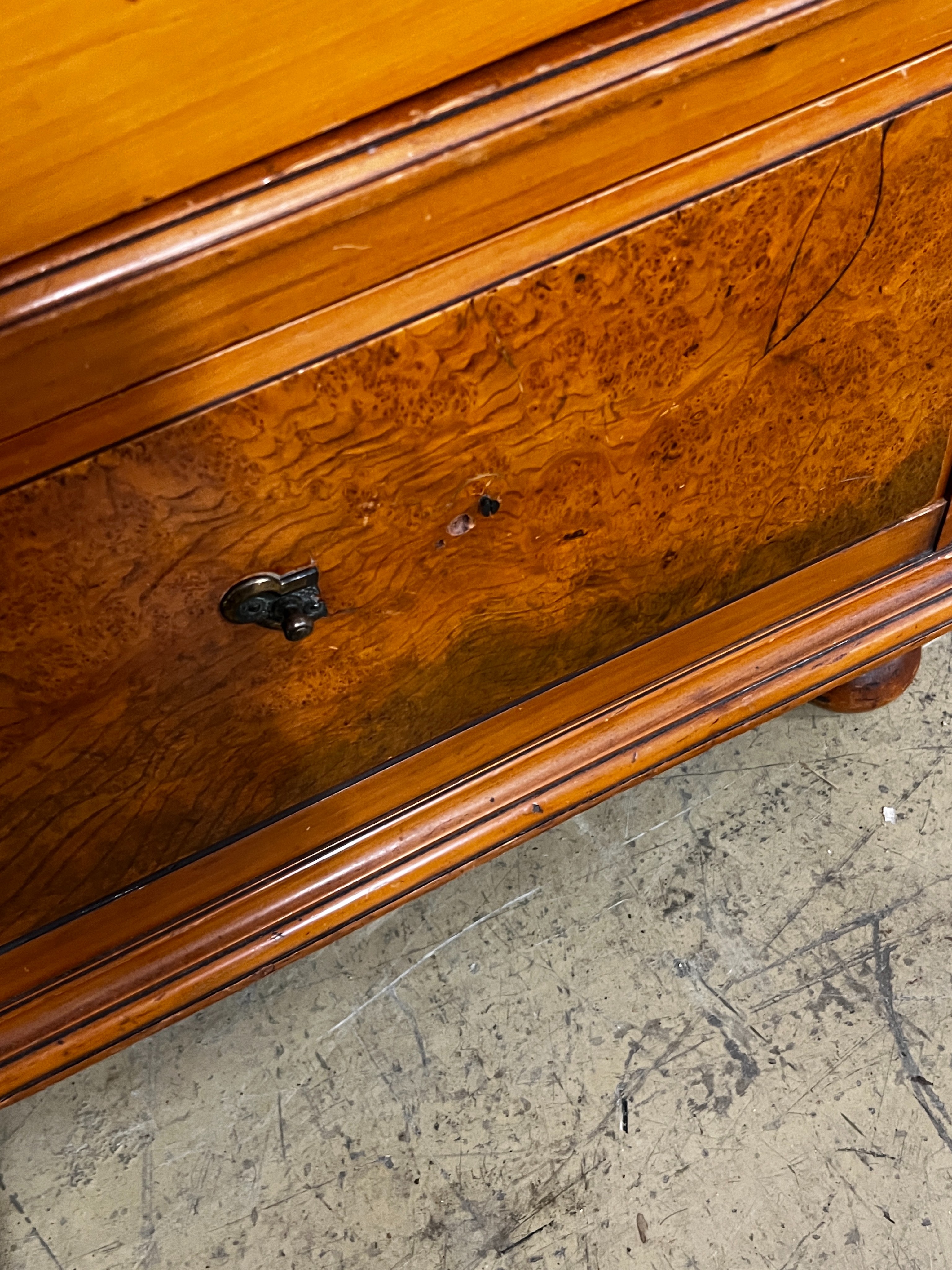 A late Victorian satin walnut and burr elm two door mirrored wardrobe, width 130cm, depth 50cm, height 210cm